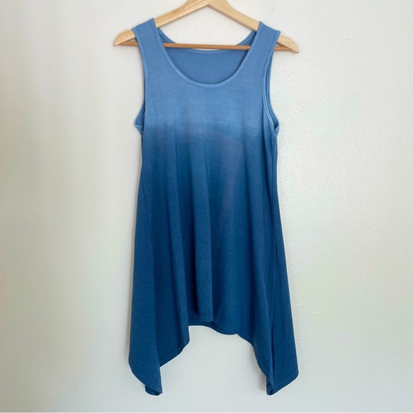 Blue Ombre High Low Shark Bite Hem Tunic Tank Top Size Small - Picture 1 of 5